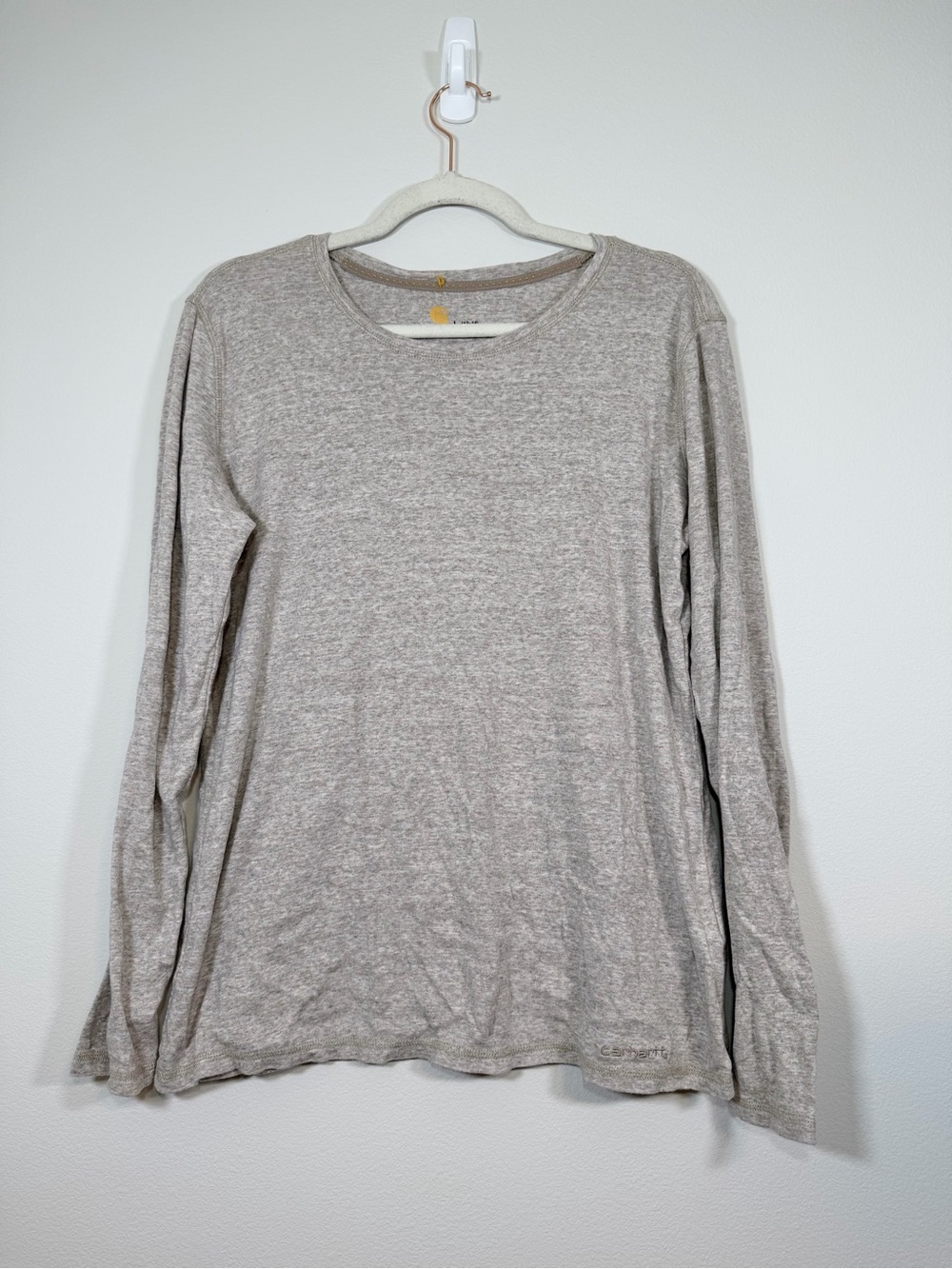 Carhartt Shirt Long-Sleeve Tee Basic Heathered Cream Tan 100% Cotton Women L